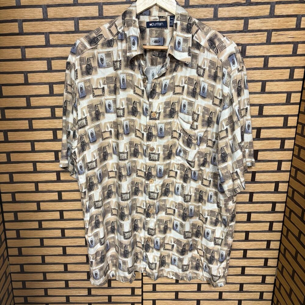Puritan Tan Button Down Shirt Size Large